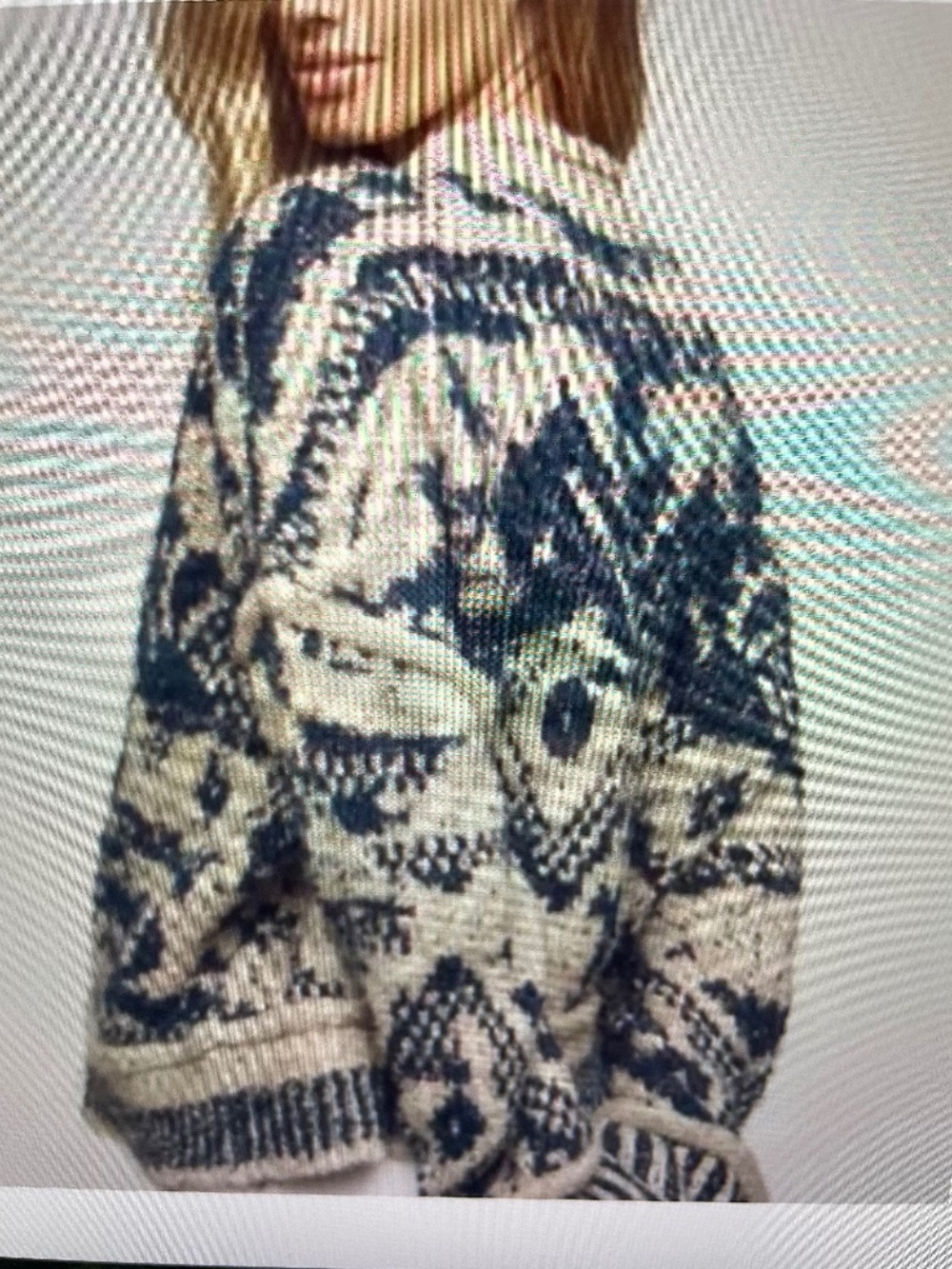 Pilcro Beige and Teal Patterned Crewneck Sweater -SMALL - Picture 2 of 9